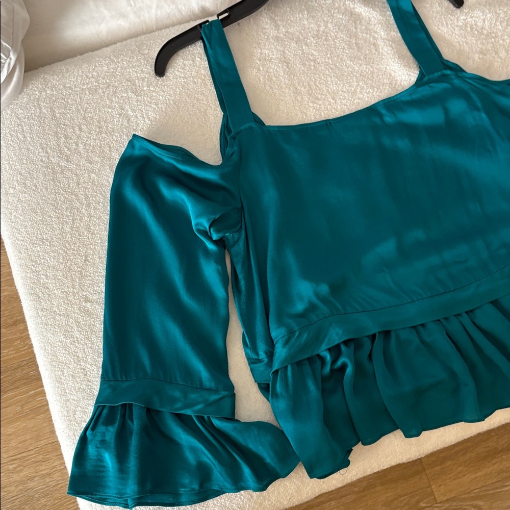 Maeve Teal Buttoned Ruffle Blouse - Picture 4 of 6